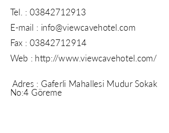 View Cave Hotel iletiim bilgileri